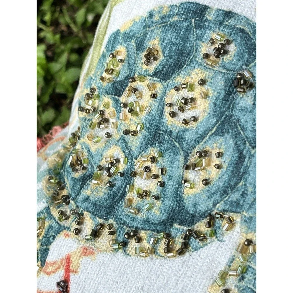 Coastal Collection Nautical Beach Beaded Pillow 14x24 Green Sea Turtle Coral